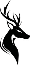 Poster - Stylized black silhouette of a deer head with large antlers, graphic art