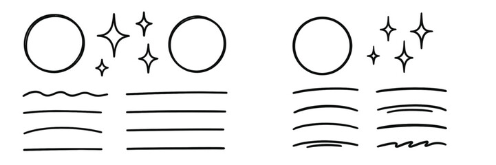 Poster - Unique hand-drawn doodles of circles, lines, and sparkles on a white background showcasing creative artistic expressions