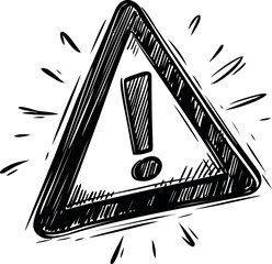 Poster - Black and white sketch of a caution triangle with exclamation mark