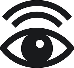 Poster - Eye icon with wireless signal lines in black and white vector graphic
