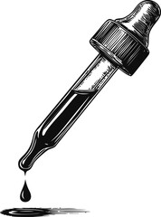 Poster - Black and white illustration of dropper with liquid drop and shadow