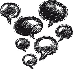 Poster - Hand-drawn speech bubbles with sketchy texture illustrating communication