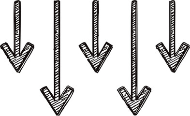 Poster - Hand-drawn sketch of five black and white downward arrows with thick lines