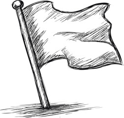 Poster - Sketch of a waving flag on a pole, black and white hand-drawn illustration