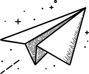 Poster - Black and white paper airplane doodle with stars and dashed lines