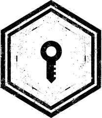 Aufkleber - Distressed black key silhouette inside a hexagonal border