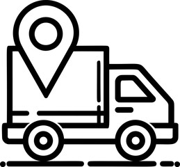 Poster - Black and white delivery truck icon with location marker line art vector