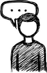 Poster - Black and white sketch of a faceless person with speech bubble, hand drawn art