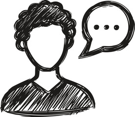 Poster - Hand-drawn faceless person with speech bubble, black and white sketch art