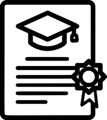 Poster - Diploma icon with graduation cap and certificate with seal in black and white