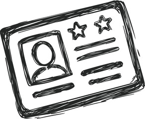 Poster - Sketch illustration of a generic ID card with stars and lines in black and white