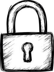 Poster - Black and white sketch of a padlock with detailed artistic shading