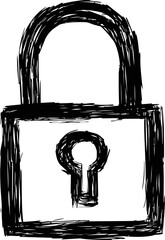Poster - Black sketch of a padlock with keyhole, security concept