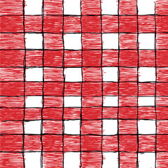 Aufkleber - Red and white hand-drawn checkered pattern on paper background
