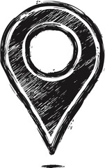 Poster - Hand-drawn black and white sketch of a location pin icon