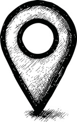 Poster - Black and white sketch of a location pin with detailed texture