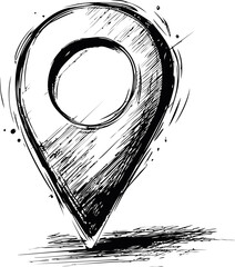 Poster - Abstract black and white sketch of a map pin with artistic strokes