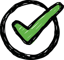 Poster - Green checkmark inside a black circle with sketchy outline, symbol of validation