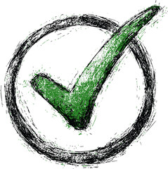 Poster - Scribbled green check mark in a circle, digital sketch art