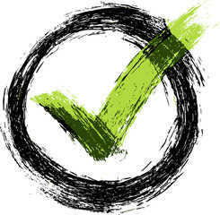 Poster - Grunge style green check mark with black circular brushstroke