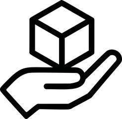 Poster - Hand holding a cube icon in black and white, minimalist design concept