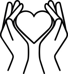 Poster - Hands holding a heart symbol in black and white line art drawing