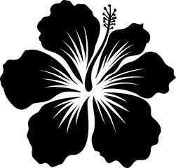 Poster - Black silhouette of hibiscus flower with detailed petals and stamen design