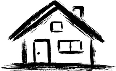 Leinwandbilder - Simple black brushstroke house illustration with chimney