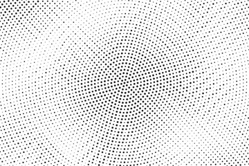 Aufkleber - Radial halftone gradient background. Dotted concentric texture with fading effect. Black and white circle shade wallpaper. Grunge rough vector. Monochrome backdrop