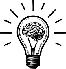 Wall Mural - Illustration of brain inside light bulb with radiating lines concept