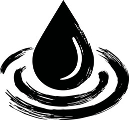 Poster - Black ink drop with brushstroke waves in minimalist vector style illustration