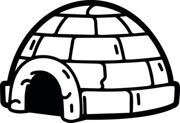 Poster - Black and white illustration of an igloo made of ice blocks