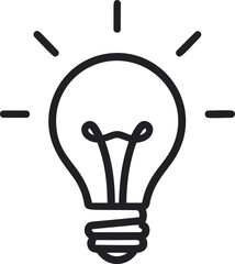 Poster - Simple black line drawing of a glowing light bulb with radiating lines