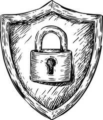 Poster - Illustration of shield with padlock symbolizing security and protection