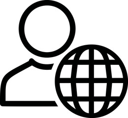 Poster - Minimalist person icon with globe symbol for global communication concept