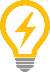 Poster - Yellow lightning bolt inside a light bulb representing electricity and creativity