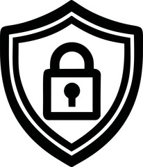 Poster - Black and white shield with padlock symbolizing security and protection