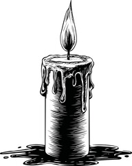 Poster - Black and white illustration of a melting candle with flame