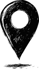 Poster - Black and white sketch of a location pin icon with textured details