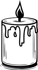 Poster - Black and white illustration of a dripping wax candle with flame outlined