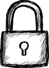Poster - Hand-drawn black and white sketch of a padlock with keyhole, abstract concept
