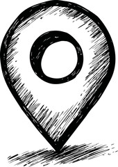 Poster - Black and white sketch of a map pin symbol with textured lines