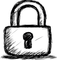 Poster - Hand-drawn sketch of a padlock with a keyhole in black and white style