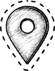 Poster - Hand-drawn black and white location pin icon with dashed line