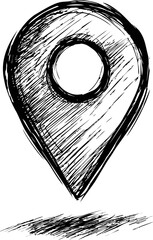 Poster - Black and white sketch of a location pin with texture, abstract art illustration