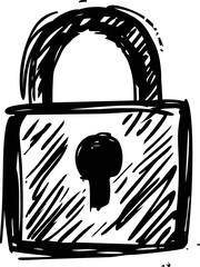 Poster - Black and white sketch of a padlock with keyhole, security concept