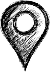 Poster - Scribbled black and white map pin illustration with sketchy texture art