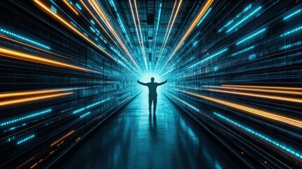 Poster - Futuristic Concept of Virtual Reality with Person in Technology Space