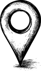 Poster - Black and white sketch of a location pin drawing as abstract art concept
