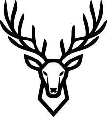 Poster - Black and white geometric deer head silhouette with antlers, minimalist logo